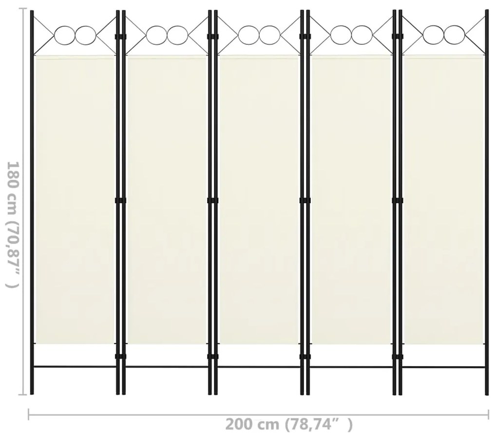 Διαχωριστικό Δωματίου με 5 Πάνελ Λευκό 200 x 180 εκ. - Λευκό