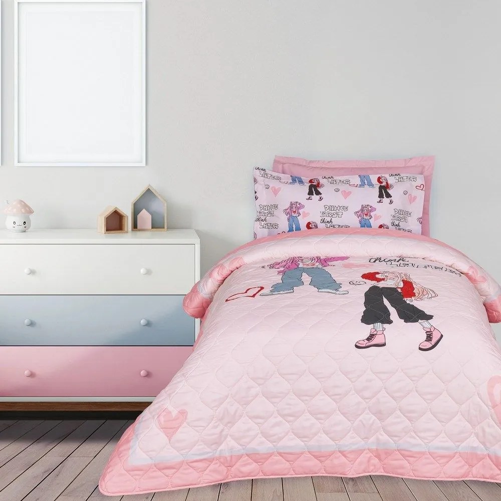 Κουβερλί Παιδικό 4940 Pink-Grey Das Home Μονό 160x220cm Microfiber
