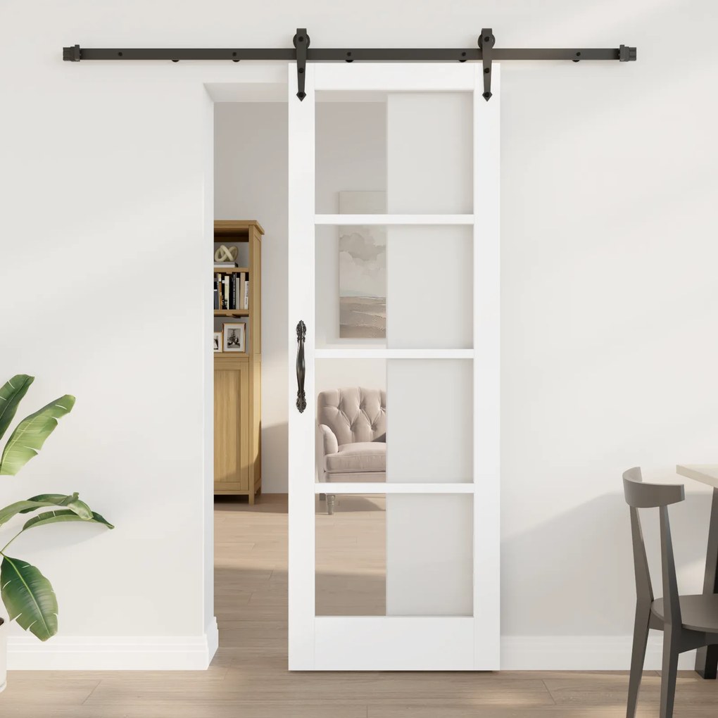 vidaXL Συρόμενη Πόρτα με Εξαρτήματα Λευκή 73.5x211 εκ. Στερεό Ξύλο Πεύκου