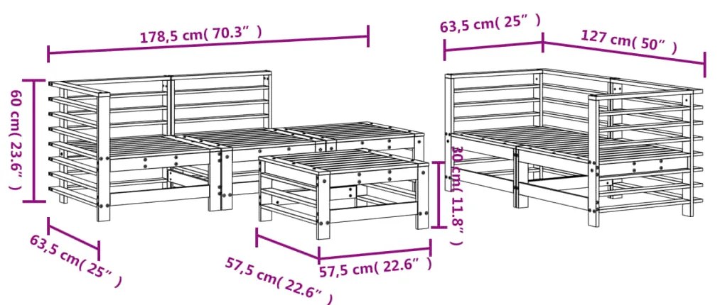 vidaXL Σαλόνι Κήπου Σετ 6 τεμ από Μασίφ Ψευδοτσούγκας