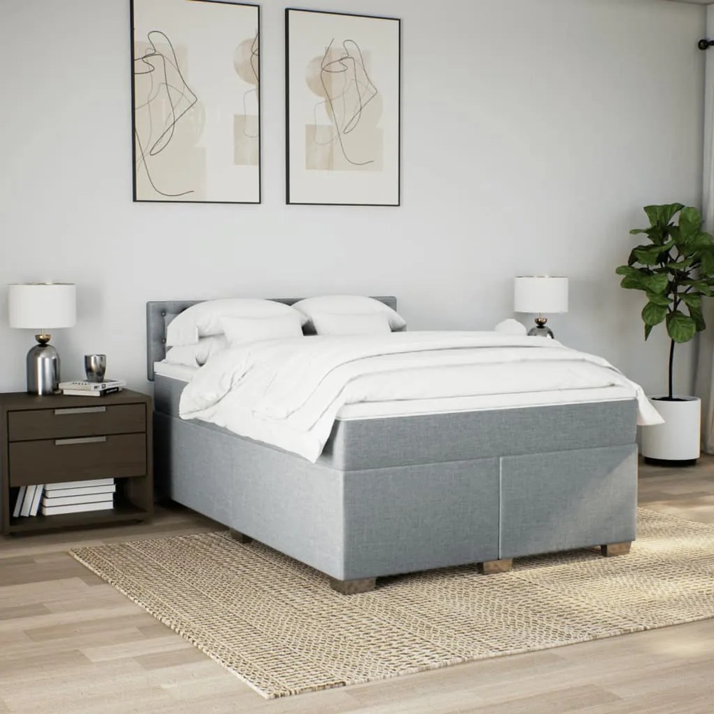 vidaXL Κρεβάτι Boxspring με Στρώμα Ανοιχτό Γκρι 140x200 εκ. Υφασμάτινο