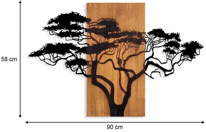 Διακοσμητικό τοίχου Acacia Tree Megapap ξύλινο - μεταλλικό χρώμα καρυδί - μαύρο 90x3x58εκ.