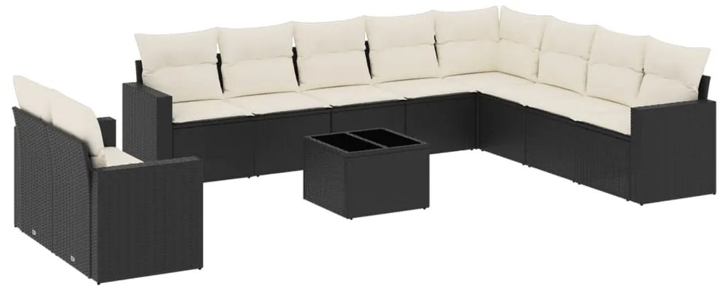 vidaXL Σαλόνι Κήπου Σετ 11 Τεμαχίων Μαύρο Συνθετικό Ρατάν με Μαξιλάρια