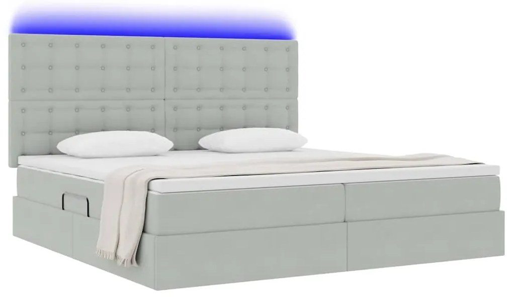 vidaXL Κρεβάτι με αποθηκευτικό χώρο και LED Ανοιχτό γκρι 200 x 200 cm