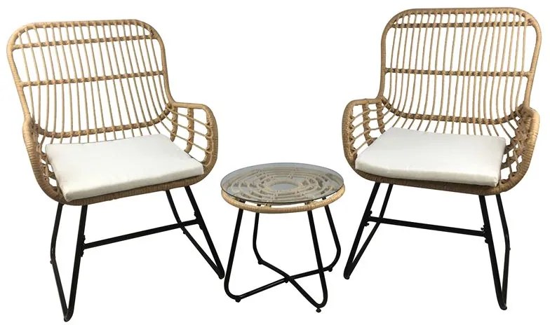 SALSA Yard Set: Τραπέζι   2 Πολυθρόνες, Μέταλλο Μαύρο, Wicker Φυσικό, Μαξιλάρια Εκρού  Table Φ45x42/Chair 64x69x100cm [-Μαύρο-, -Φυσικό-] [-Wicker-, -Μέταλλο-] Ε292,S