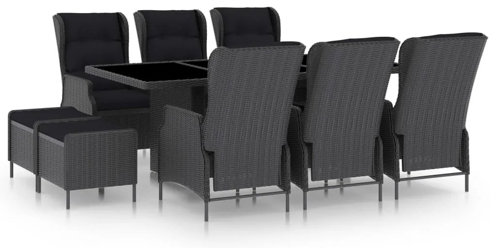 Τραπεζαρία Εξ. Χώρου 9 τεμ Σκούρο Γκρι Συνθ. Ρατάν με Μαξιλάρια