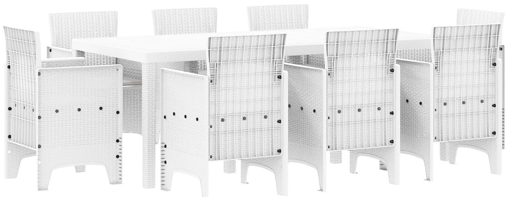 vidaXL Σετ Τραπεζαρίας Κήπου 9 pcs Λευκό Πολυ ρατάν, Γυαλί