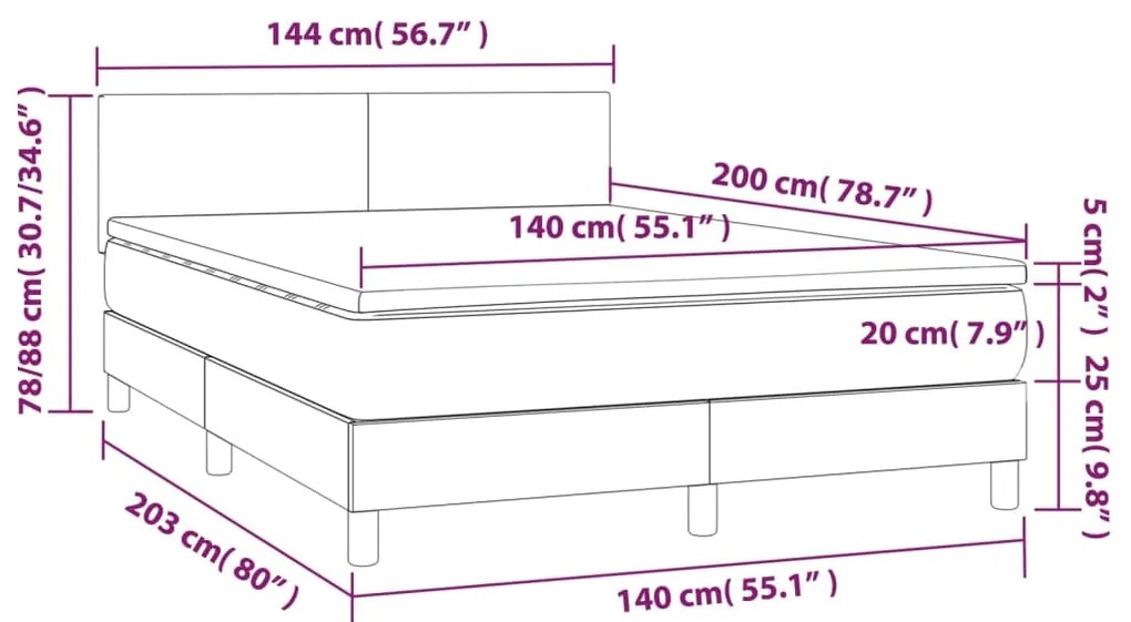 Κρεβάτι Boxspring με Στρώμα &amp; LED Taupe 140x200 εκ. Υφασμάτινο - Μπεζ-Γκρι