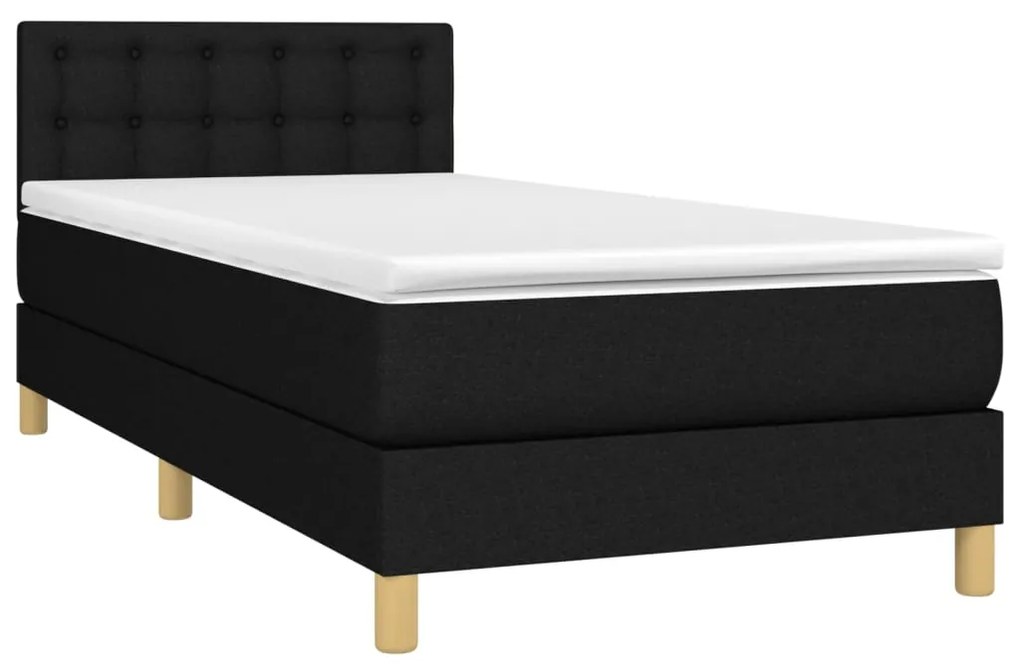 vidaXL Κρεβάτι Boxspring με Στρώμα & LED Μαύρο 90x200 εκ. Υφασμάτινο