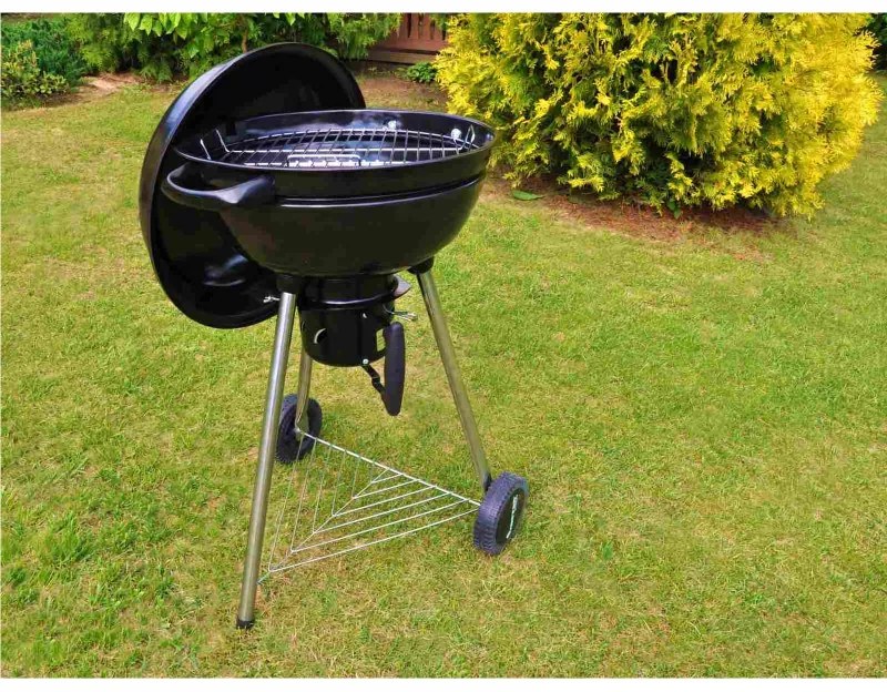 Ψησταριά κάρβουνου MasterGrill MG910, 46 cm, Εμαγιέ ατσάλι, Συλλέκτη στάχτης, 2 Ροδάκια, Μαύρο/Inox