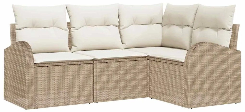 vidaXL Σετ Καναπέ Κήπου με μαξιλάρι 4 pcs Beige, λευκό Πολυ ράταν