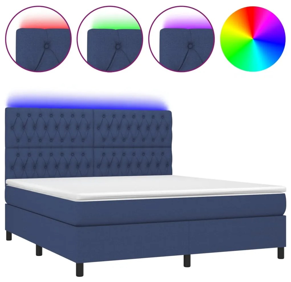 ΚΡΕΒΑΤΙ BOXSPRING ΜΕ ΣΤΡΩΜΑ &amp; LED ΜΠΛΕ 180X200 ΕΚ. ΥΦΑΣΜΑΤΙΝΟ 3135139