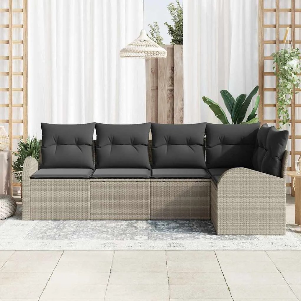 vidaXL Σετ Καναπέ Κήπου με μαξιλάρι 5 pcs Ανοιχτό γκρι Πολυ ράταν