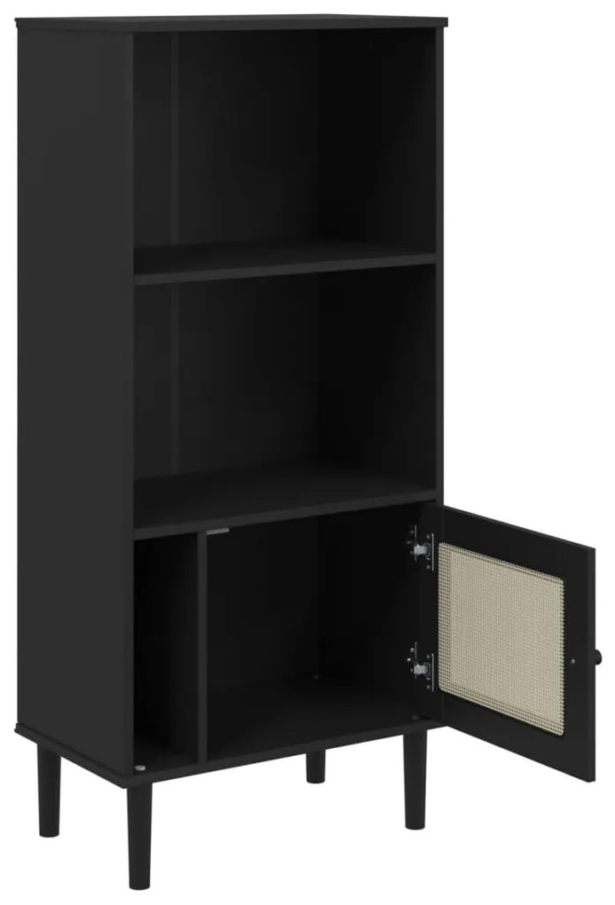 vidaXL Βιβλιοθήκη SENJA Μαύρο / Ρατάν 60x35x130 εκ. Μασίφ Ξύλο Πεύκου