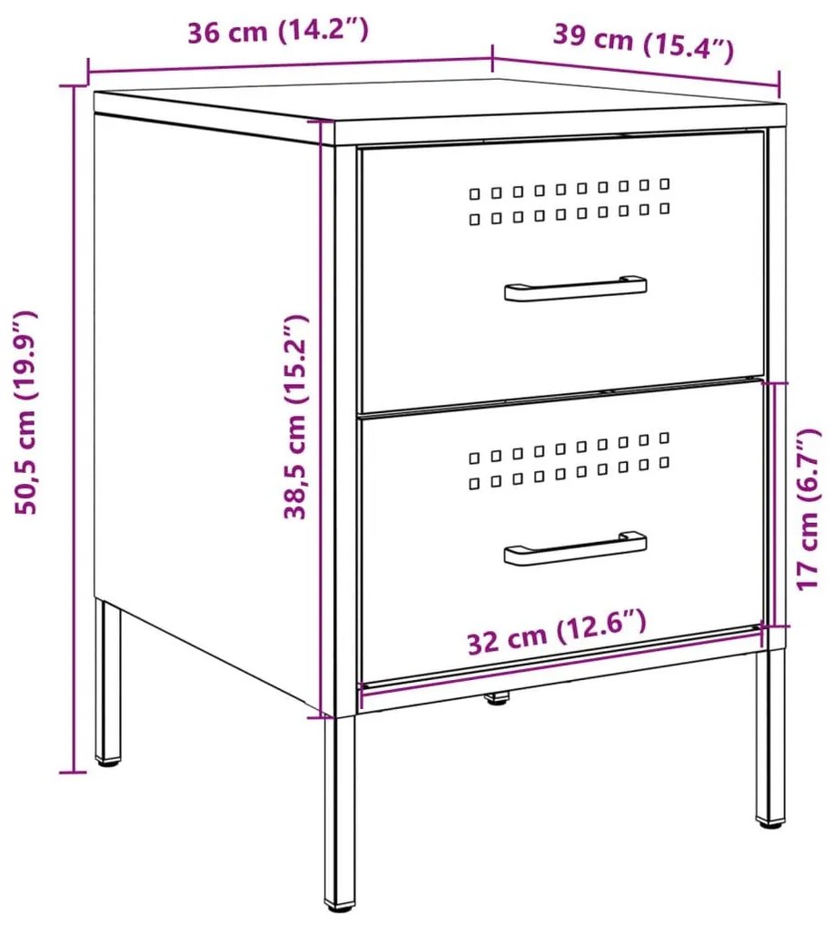 Κομοδίνα 2 τεμ. Λευκές 36x39x50,5 εκ. Χάλυβα - Λευκό