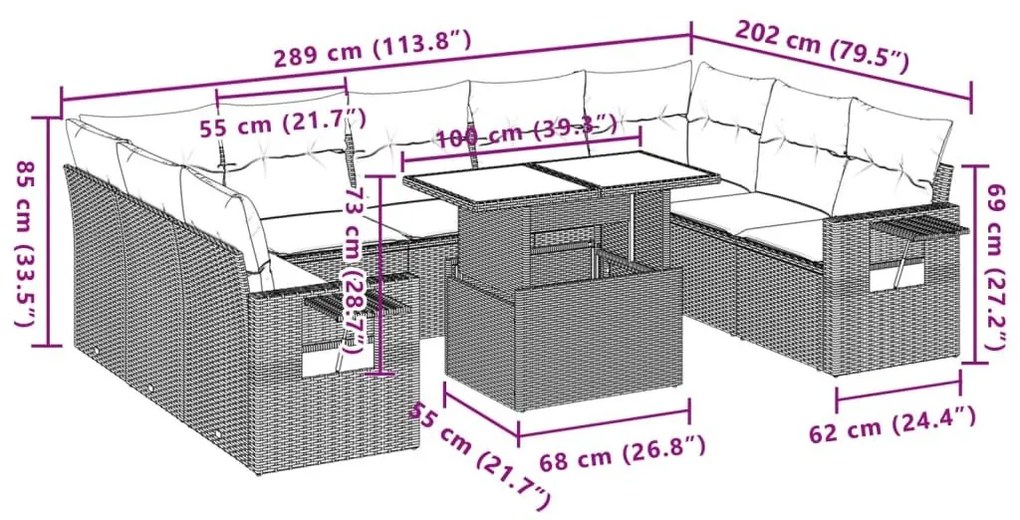 Σαλόνι Κήπου Σετ 10 Τεμαχίων Μαύρο Συνθετικό Ρατάν με Μαξιλάρια - Μαύρο