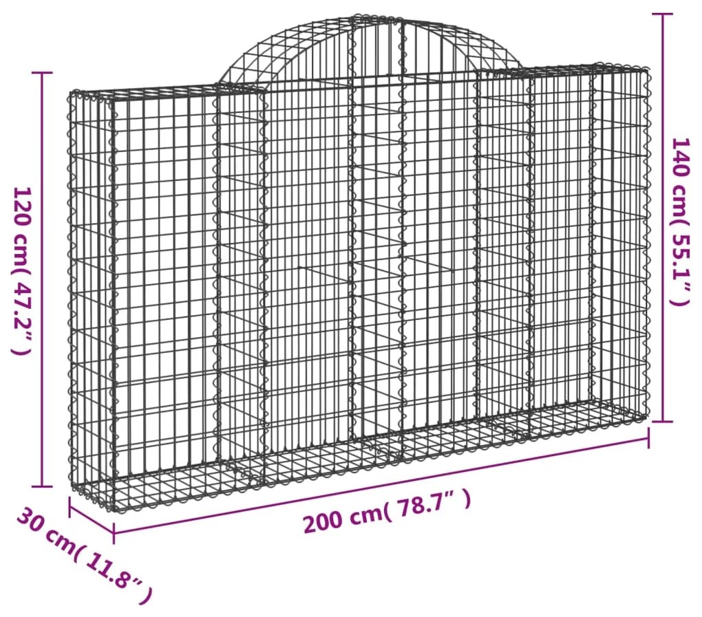 vidaXL Συρματοκιβώτια Τοξωτά 10 τεμ. 200x30x120/140 εκ. Γαλβαν. Ατσάλι