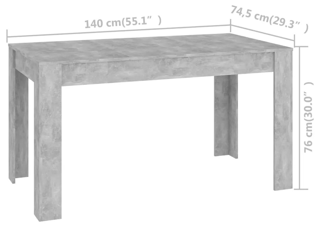 Τραπεζαρία Γκρι Σκυροδέματος 140 x 74,5 x 76 εκ. Επεξ. Ξύλο - Γκρι