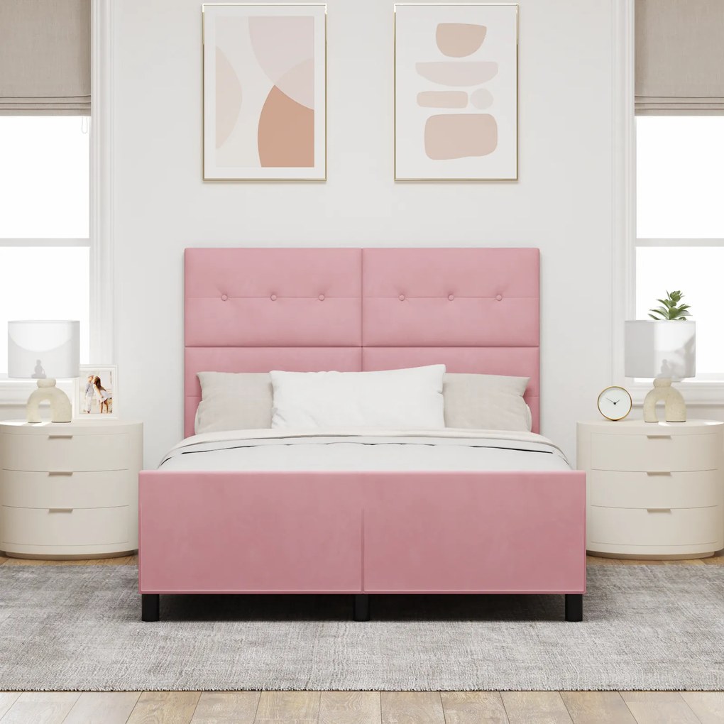 vidaXL Σκελετός Κρεβατιού με κεφαλάρι Ροζ 160 x 200 cm Βελούδο