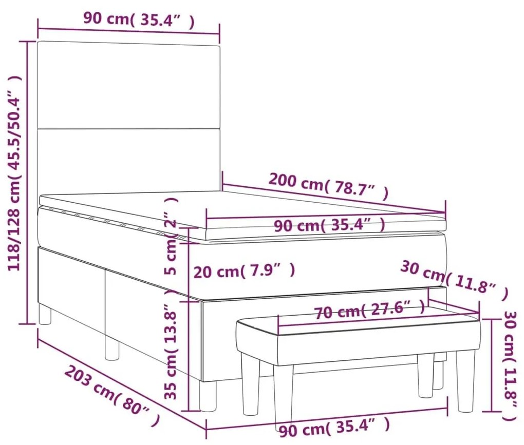 Κρεβάτι Boxspring με Στρώμα Καπουτσίνο 90x200εκ.από Συνθ. Δέρμα - Καφέ