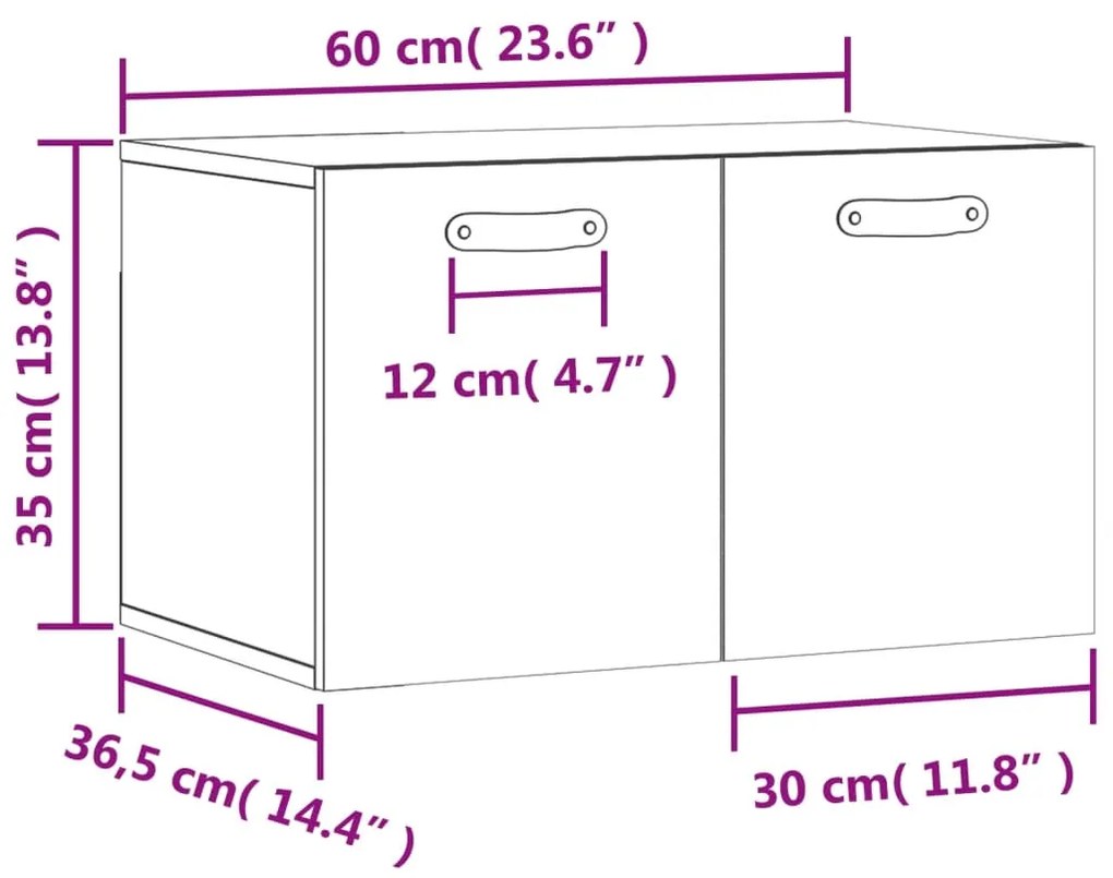 Ντουλάπι Τοίχου Γκρι Sonoma 60x36,5x35 εκ. Επεξεργασμένο Ξύλο - Γκρι