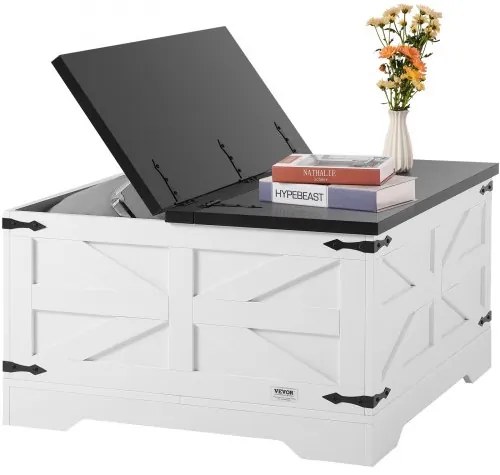 VEVOR 31.5" Farmhouse Coffee Table Hinged Square Table with Storage Gray &amp; White