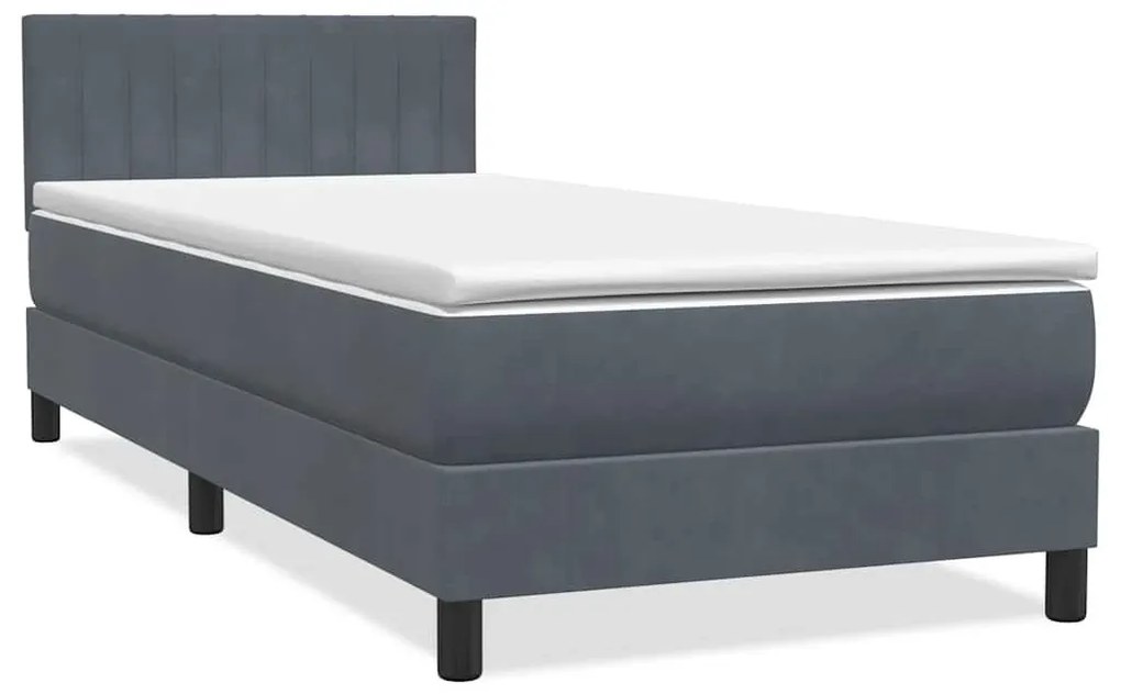 Box Spring Κρεβάτι με στρώμα Σκούρο γκρι 100x220 εκ. Βελούδινο - Γκρι