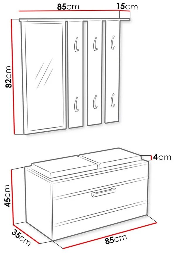 Σετ διαδρόμου Mandeville 103, 85x35cm, 31 kg, Καθρέφτης, Άσπρο, Πλαστικοποιημένη μοριοσανίδα, Τοίχου, Εντοιχισμένη | Epipla1.gr