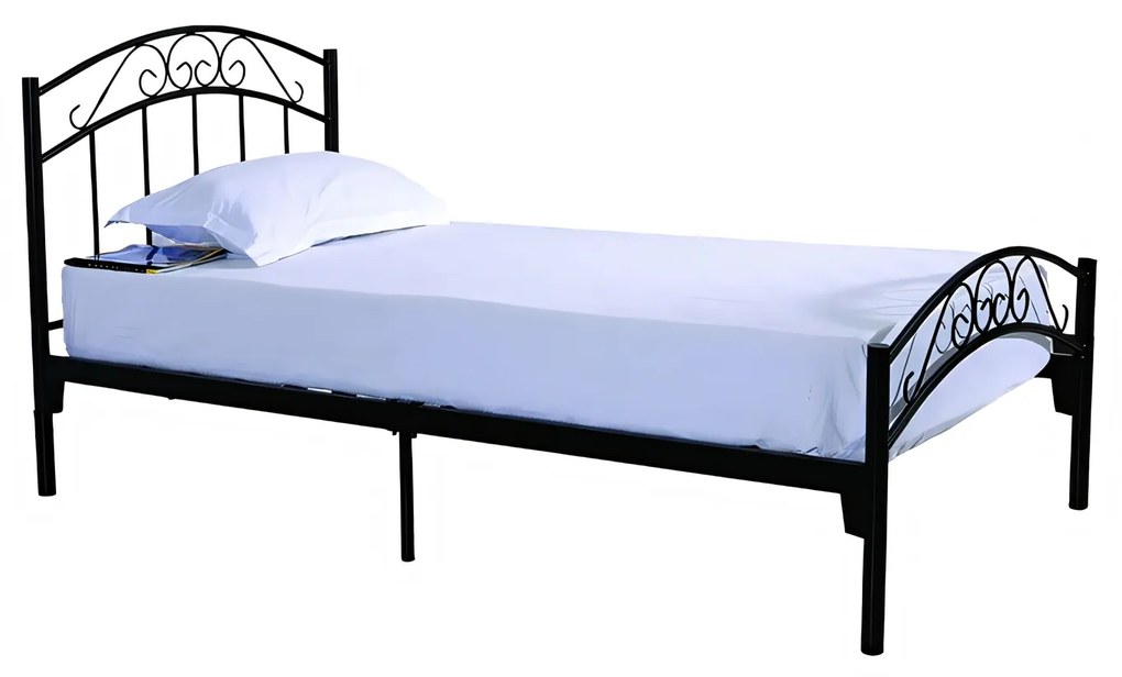 Κρεβάτι ArteLibre ZIZEL Μεταλλικό Sandy Black 208x91x87cm (Στρώμα 90x200cm)-14250014