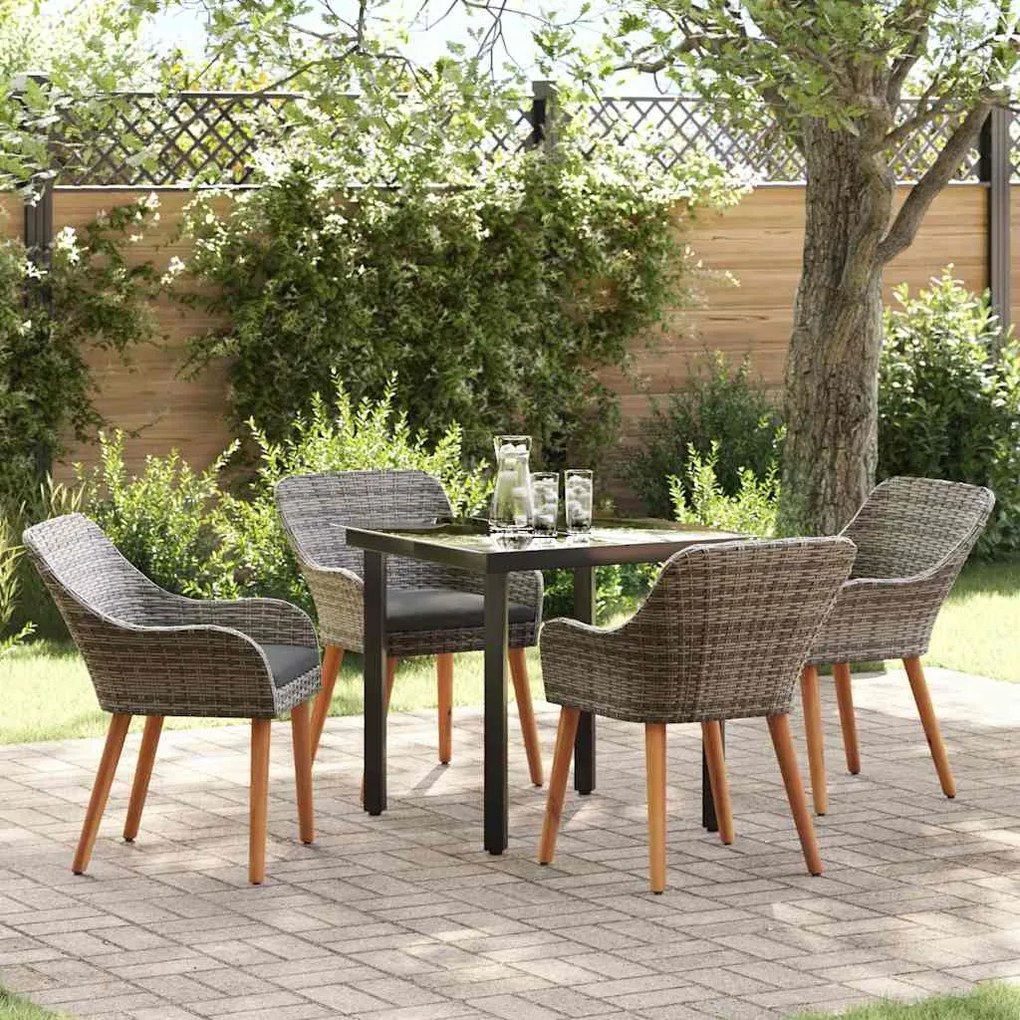 vidaXL Σέτ φαγητού για κήπο με μαξιλάρι 5 pcs Γκρι συνθετικό ρατάν