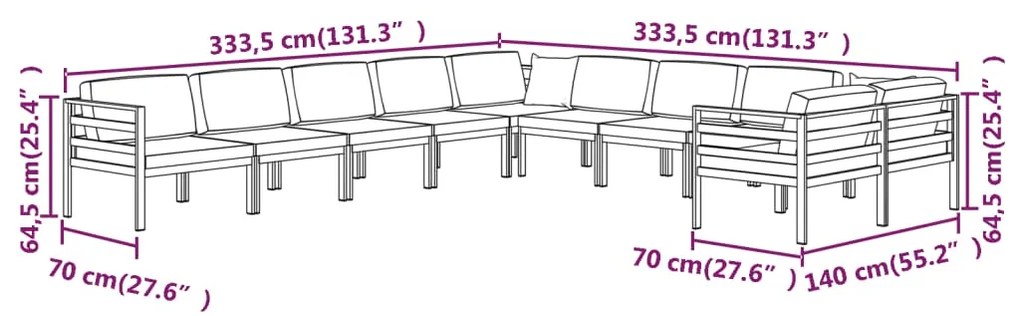 Σαλόνι Κήπου 10 Τεμαχίων Ανθρακί Αλουμινίου με Μαξιλάρια - Ανθρακί