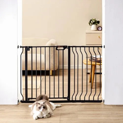 VEVOR Baby Gate, 29.5&quot;-48.4&quot; Extra Wide, 30&quot; High, Dog Gate for Stairs Doorways and House, Easy Step Walk Thru Auto Close Child Gate Pet Security Gate with Pressure Mount Kit and Wall Mount Kit, Black