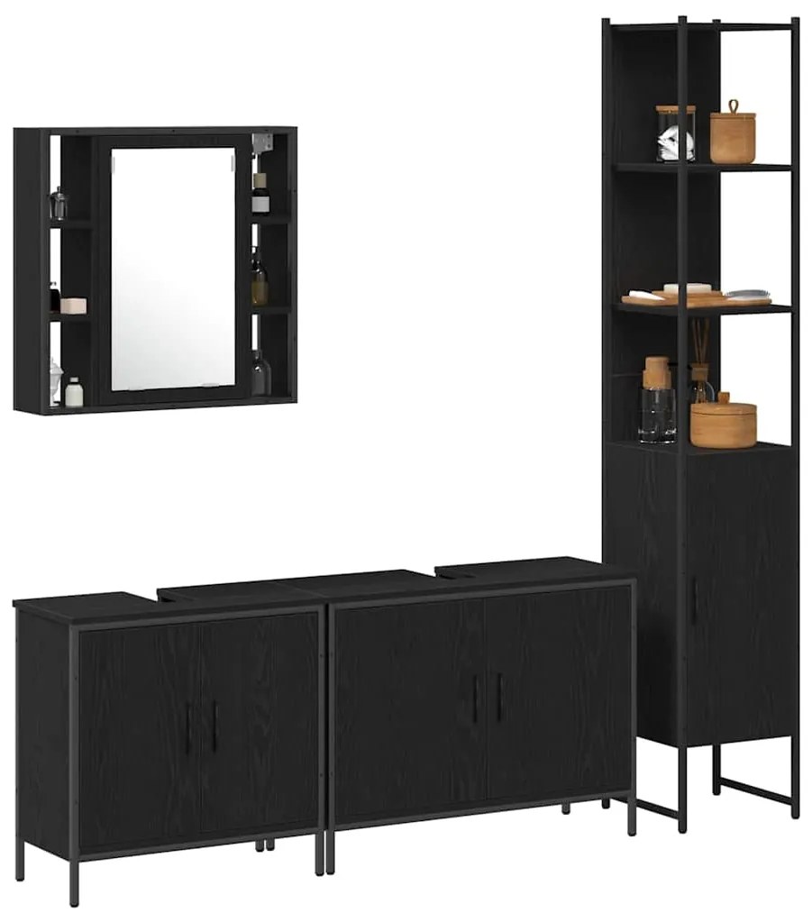 vidaXL Σετ Επίπλων Μπάνιου με ράφι 4 pcs Μαύρο 33 x 33 x 185.5 εκ