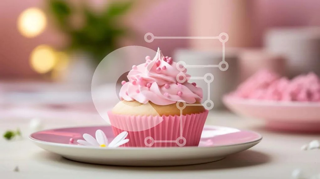 Intra Συλλεκτικό Ξύλινο Παζλ Plywood  4mm - Ροζ cupcake με λουλούδι μαργαρίτα στο τραπέζι Σε Ξύλινο Κουτί - Διαστάσεις: 10x10 cm – 25 κομμάτια
