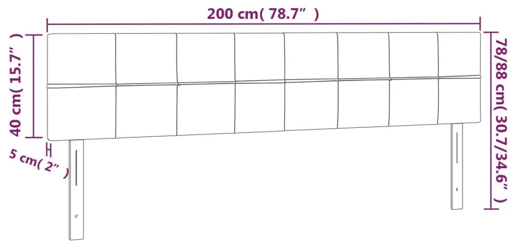 vidaXL Κεφαλάρι Κρεβατιού LED Μαύρο 200x5x78/88 εκ. Υφασμάτινο