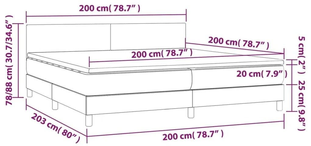 Κρεβάτι Boxspring με Στρώμα Σκούρο Γκρι 200x200 εκ. Βελούδινο - Γκρι