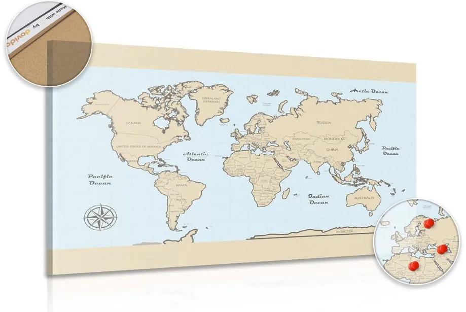 Εικόνα στον παγκόσμιο χάρτη φελλού με μπεζ περίγραμμα - 120x80