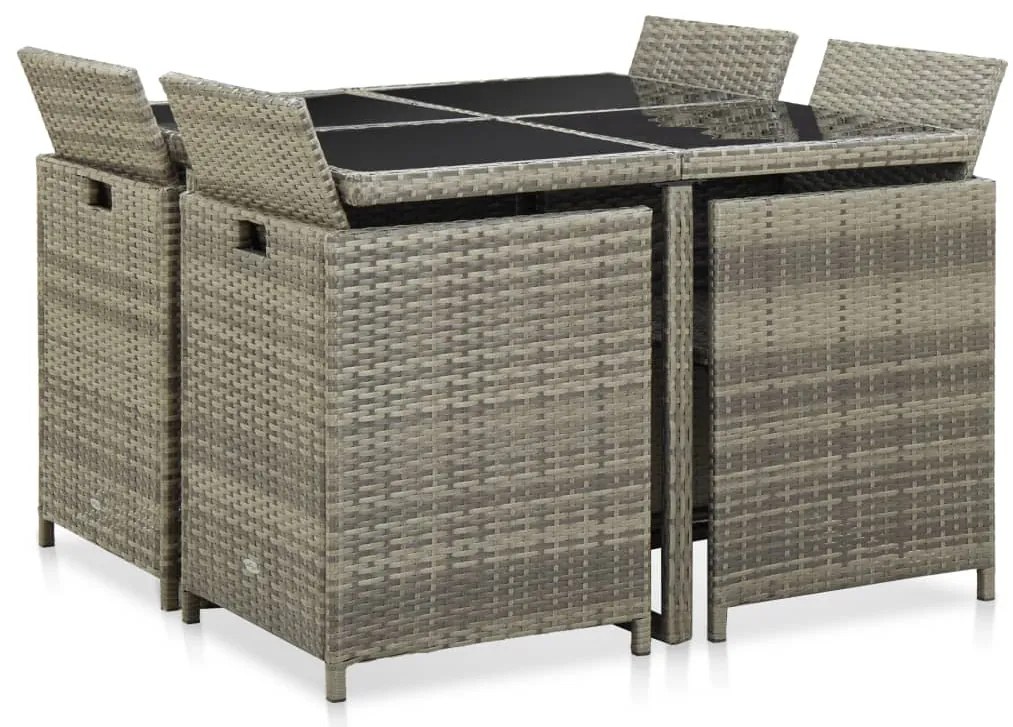 vidaXL Σετ Τραπεζαρίας Εξ. Χώρου 9 τεμ. Γκρι Συνθ. Ρατάν με Μαξιλάρια