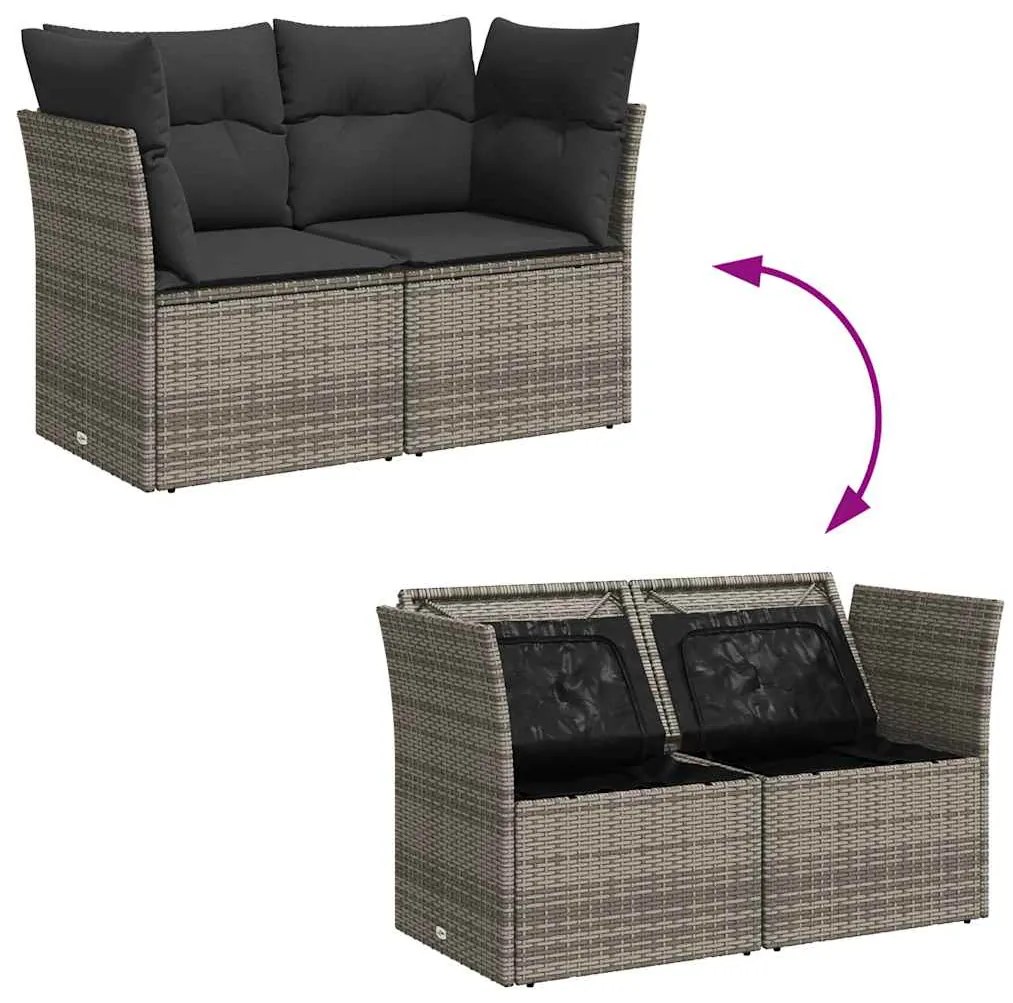 vidaXL Καναπές Κήπου Διθέσιος Γκρι από Συνθετικό Ρατάν με Μαξιλάρια