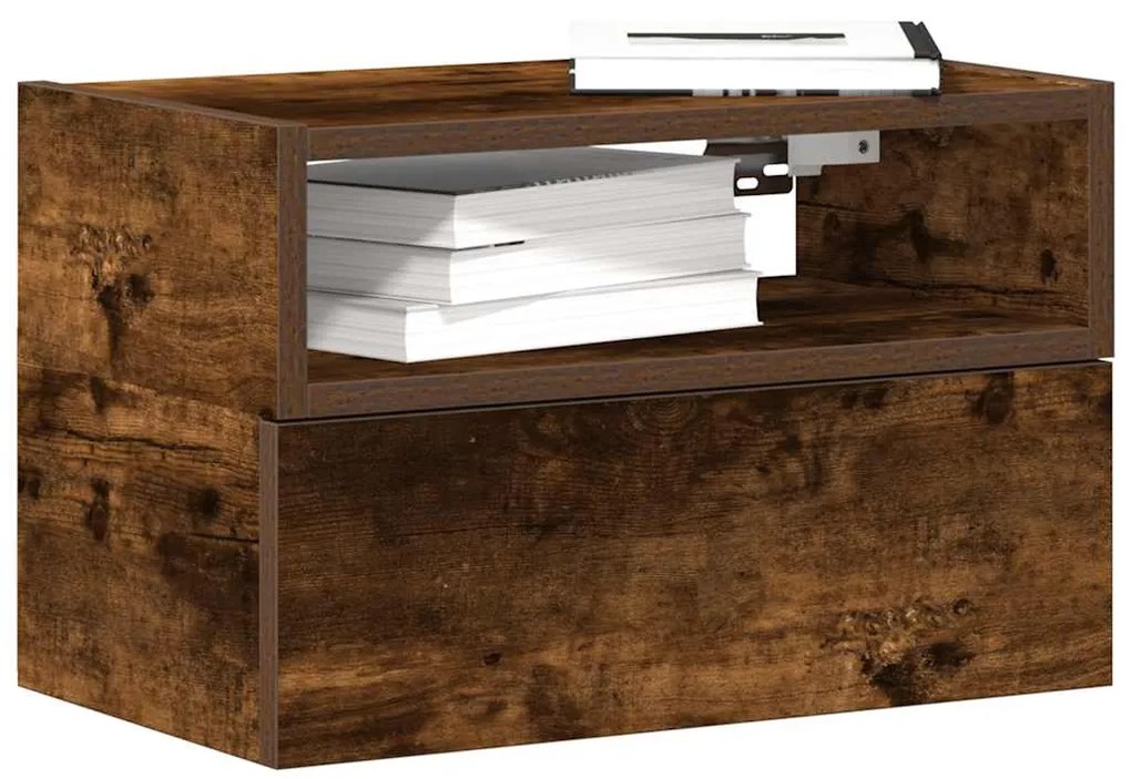 vidaXL Κομοδίνο Επιτοίχιο Καπνιστή Δρυς 45x26x28,5 εκ.