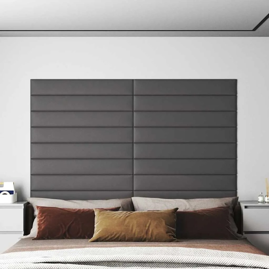vidaXL Πάνελ Τοίχου 12 τεμ. Γκρι 90 x 15 εκ. 1,62 μ² Συνθετικό Δέρμα