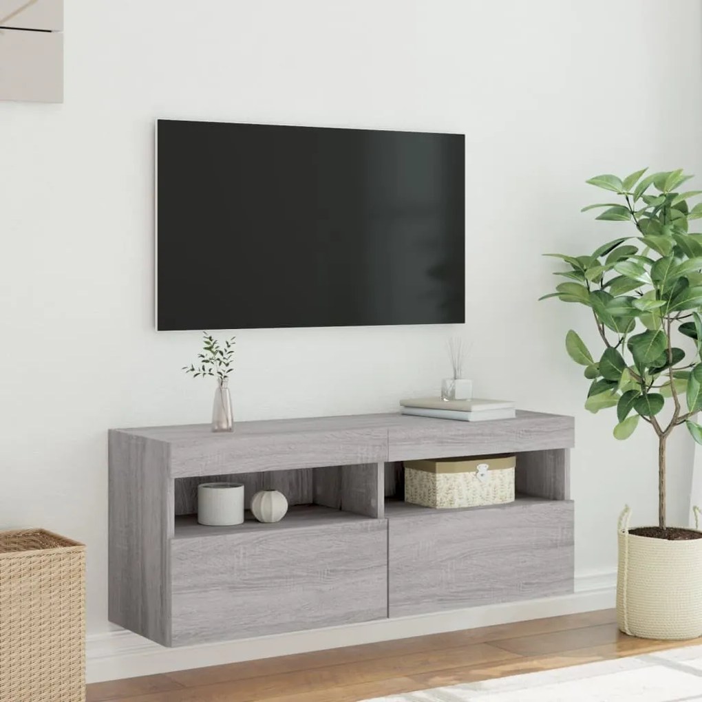 vidaXL Έπιπλο Τοίχου Τηλεόρασης με LED Γκρι Sonoma 100x30x40 εκ.