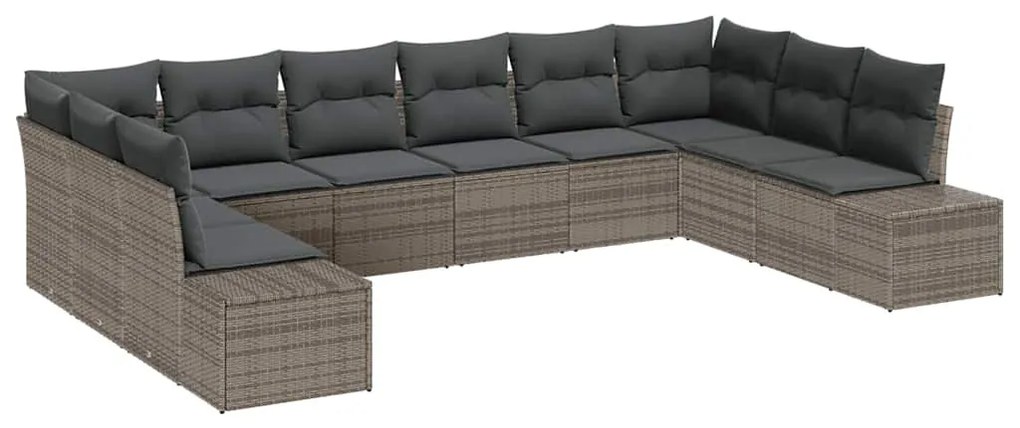 vidaXL Σετ Καναπέ Κήπου με μαξιλάρι 10 pcs Γκρι Πολυ ράταν