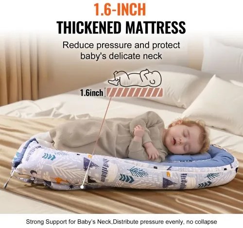 VEVOR Baby Lounger 100% Cotton Newborn Nest Sleeper with Headrest and 2 Covers