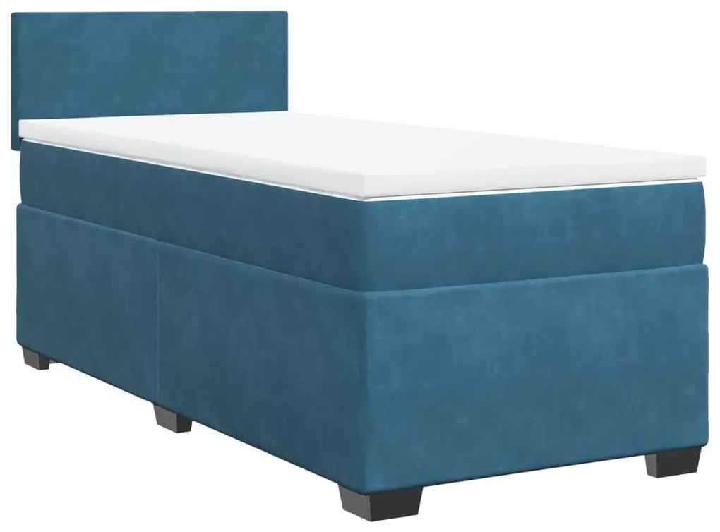 vidaXL Κρεβάτι Boxspring με Στρώμα Σκούρο Μπλε 100x200 εκ. Βελούδινο