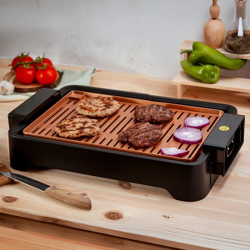 Oliver Voltz OV51015L Ψησταριά χωρίς καπνό, 1500W, 37x24 cm, αντικολλητική επίστρωση, μαύρο/πορτοκαλί