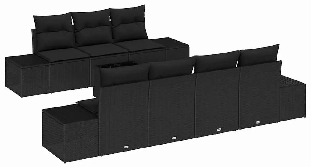 vidaXL Σετ Καναπέ Κήπου 8 pcs Μαύρο Πολυ ράταν