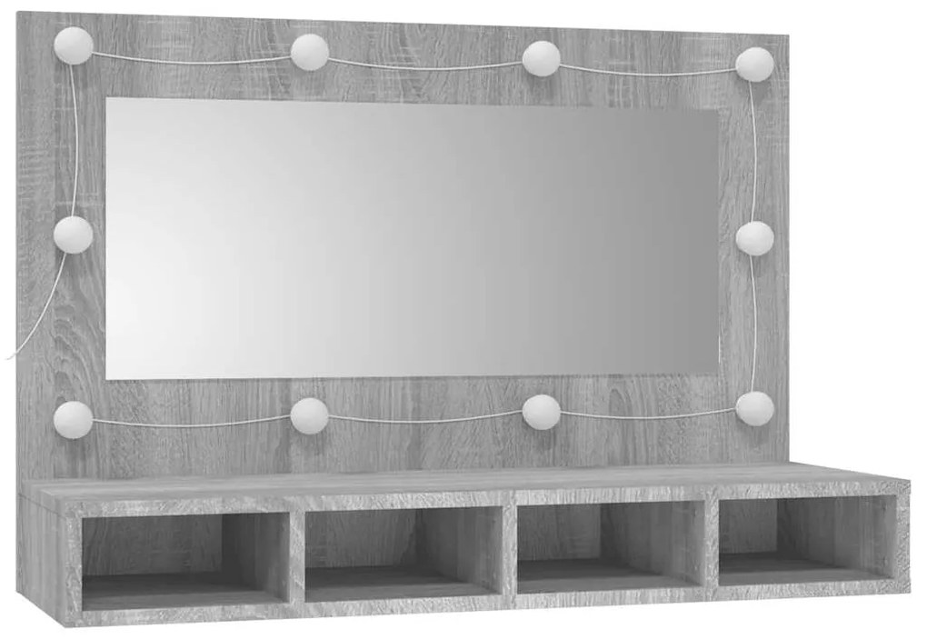 vidaXL Έπιπλο Καθρέπτη με LED Γκρι Sonoma 90x31,5x62 εκ.