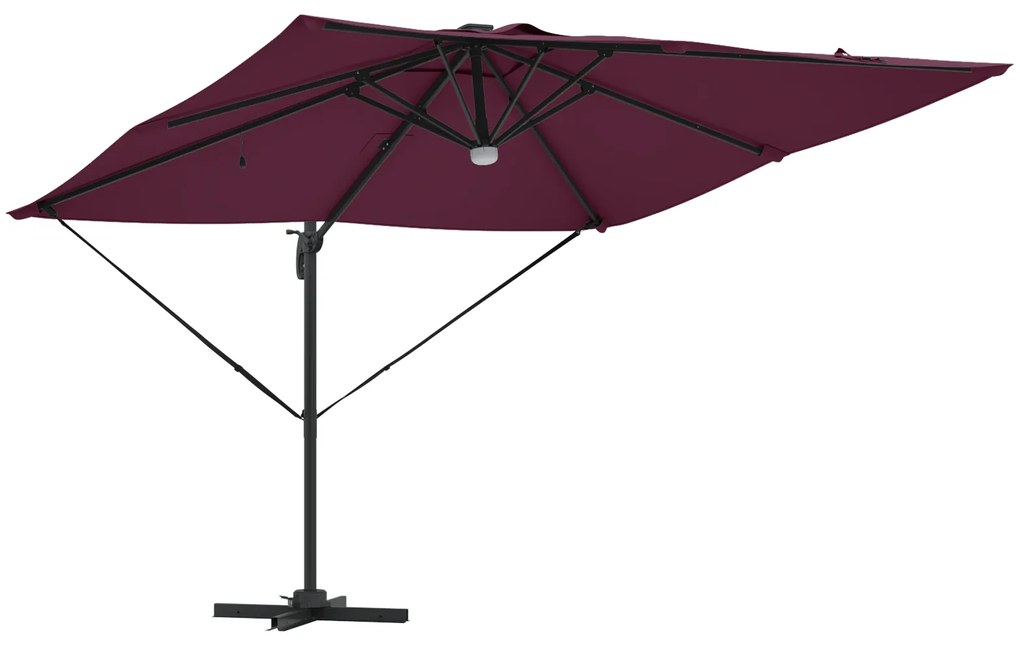 vidaXL Cantilever Roma Parasol με LEDs Μπορντό 286x285x270 εκ. Αλουμίνιο
