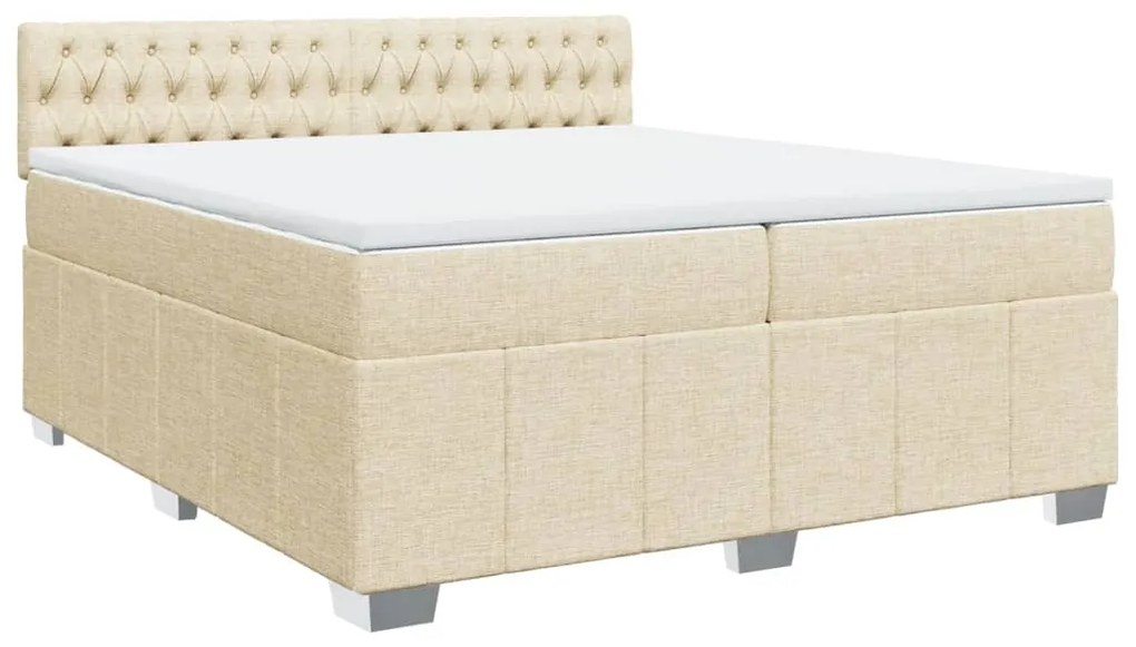 Κρεβάτι Boxspring με Στρώμα Κρεμ 200x200 εκ. Υφασμάτινο - Κρεμ